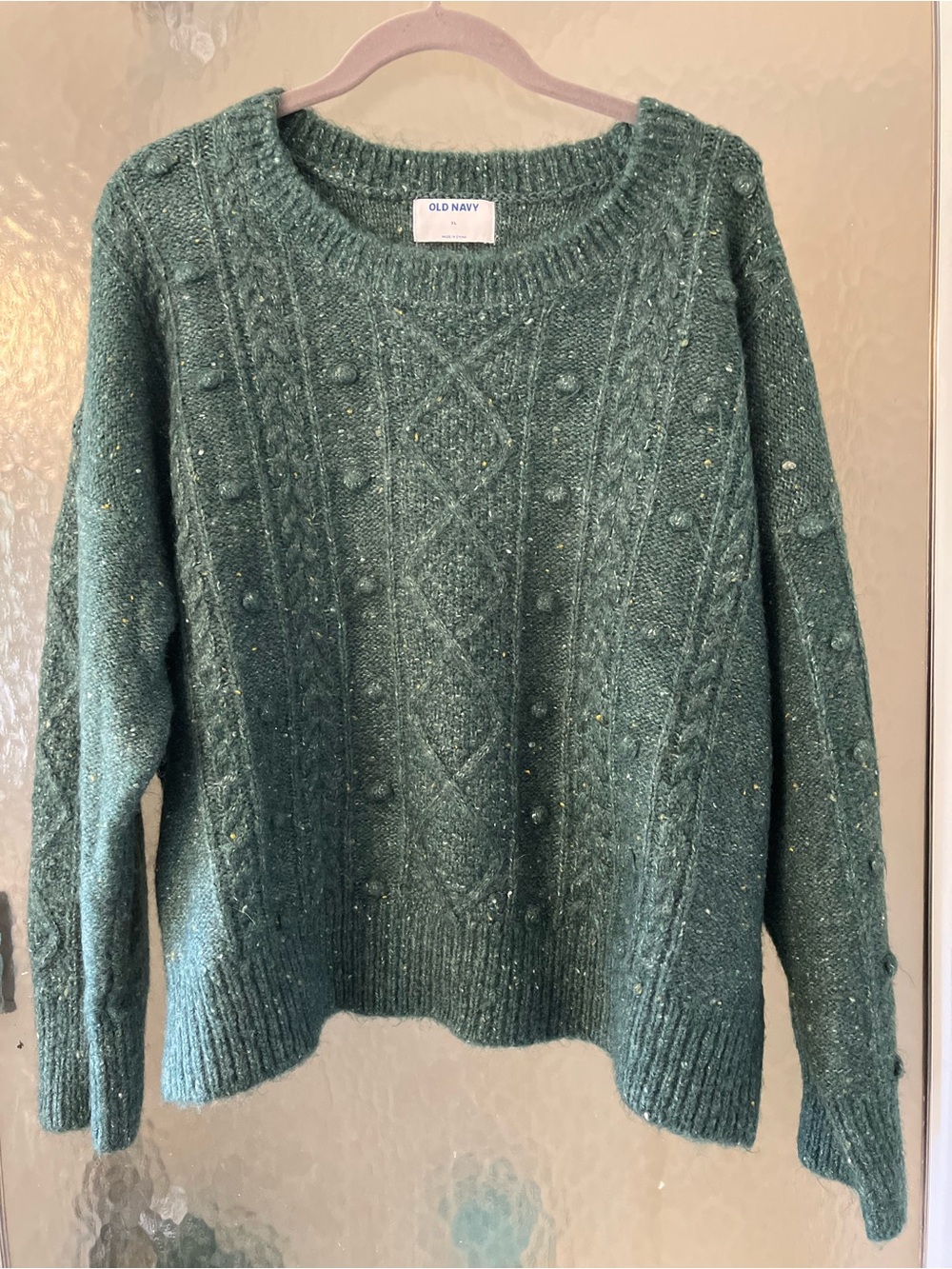 Old Navy Dark Green Festive Craft Popcorn Knit Crew Neck Sweater